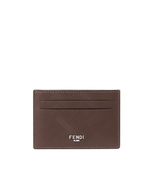 Fendi Brown Shadow Slim Card Holder for men