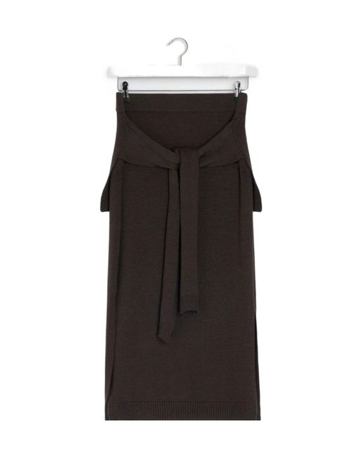 Lemaire Black Tie-Detail Ribbed Midi Skirt