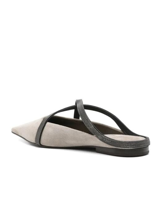 Brunello Cucinelli White Monili-Chain Slippers