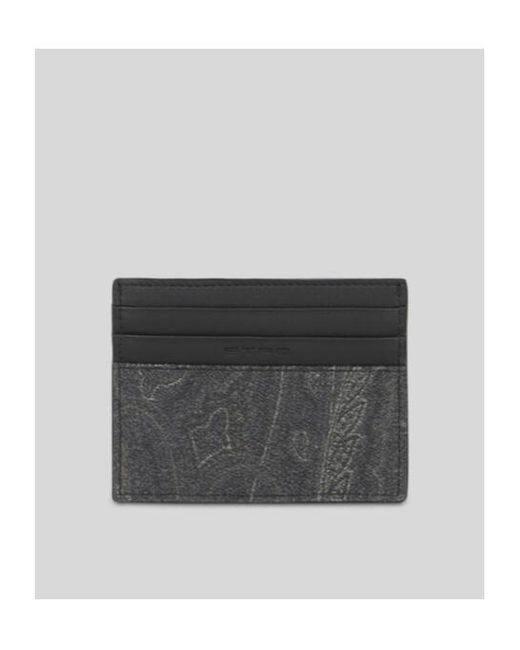 Etro Gray Pegaso Embroidered Paisley Card Holder for men