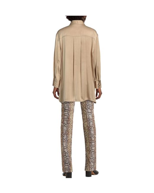 Ganni Natural Solid Satin Long Sleeve Shirt