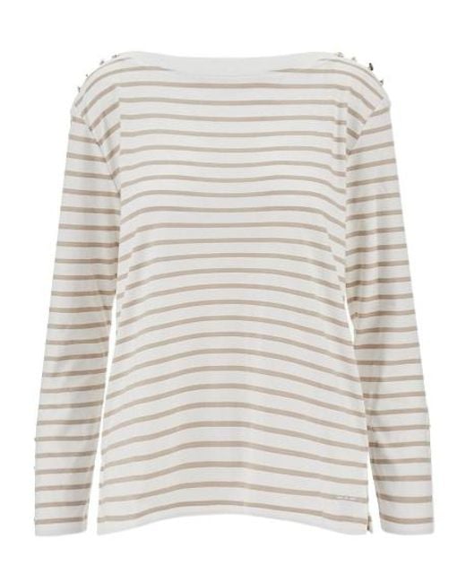 Emporio Armani White Long-Sleeved Striped Knit Sweater