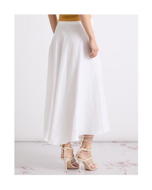 Marella White Linen Basketweave Skirt