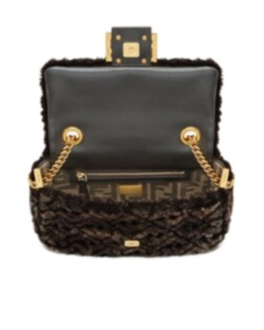 Fendi Black Baguette Chain Midi Shoulder Bag