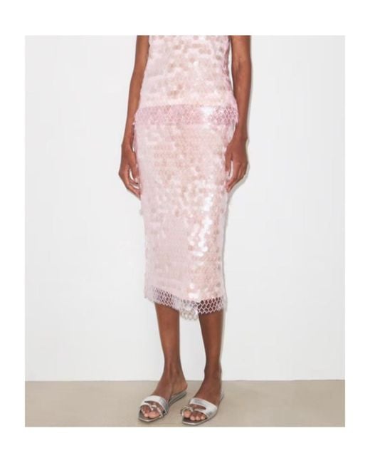 Tory Burch Pink Sequin Embellished Mesh Midi Skirt