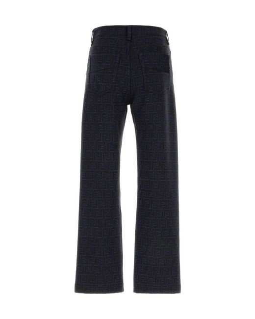 Fendi Blue Ff Jacquard Straight-Leg Jeans for men