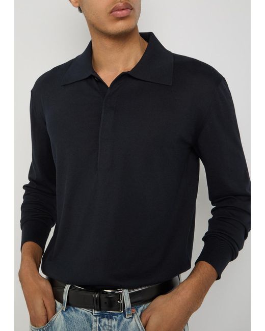 Saint Laurent Blue Silk And Cotton-Blend Polo Shirt for men