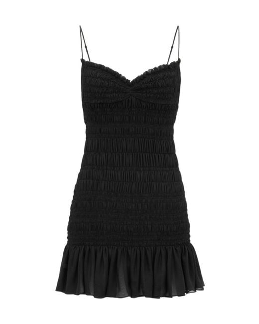 Saint Laurent Black Silk Smocked Mini Dress