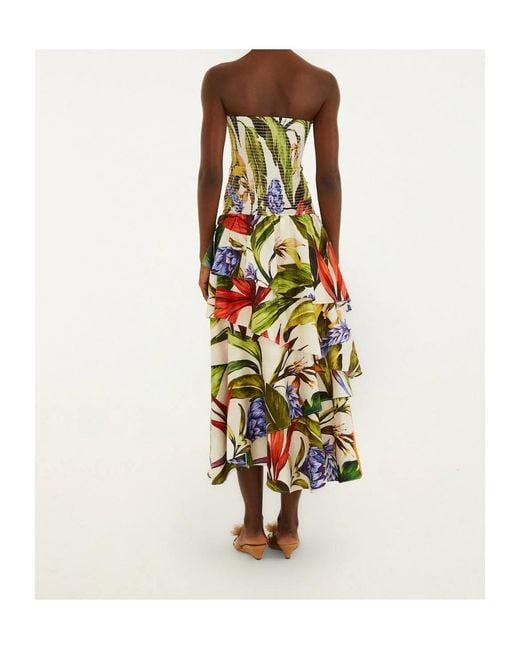 Farm Rio White Florart Ruffled Midi Dress