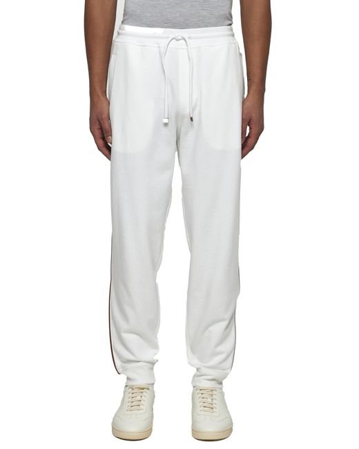 Brunello Cucinelli White Drawstring Regular Fit Trousers for men