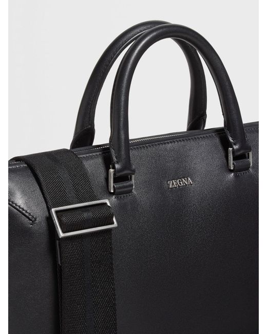 Zegna Black Logo Detailed Top Handle Briefcase for men