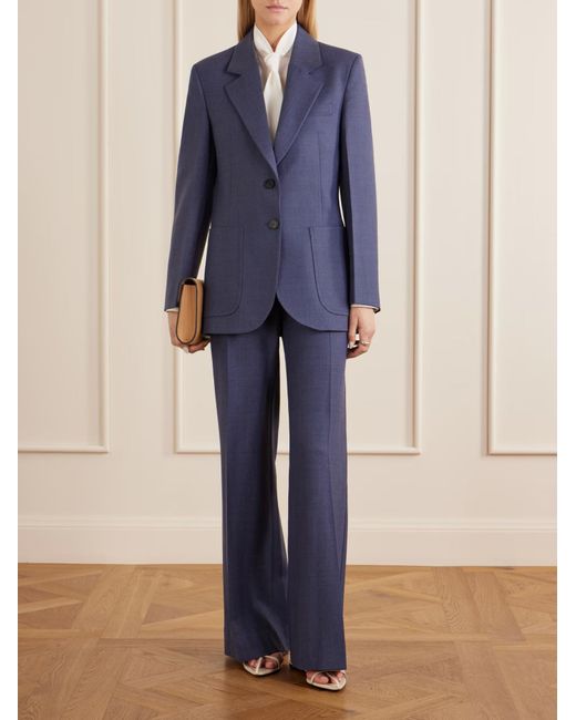 Victoria Beckham Blue Woven Wide-Leg Pants