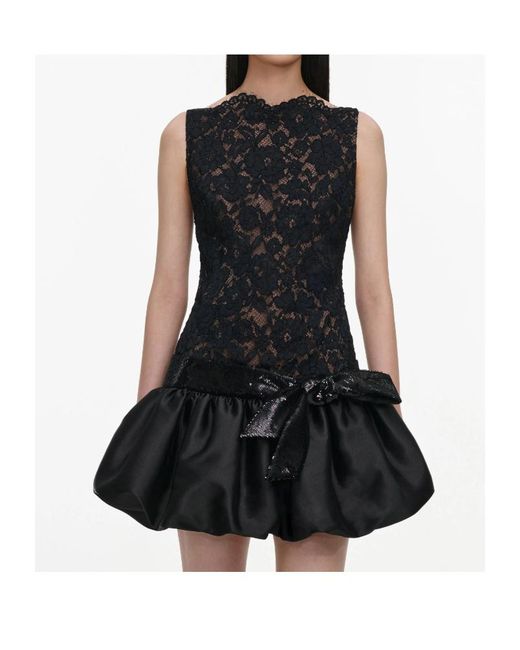 Self-Portrait Black Lace Bubble Hem Mini Dress