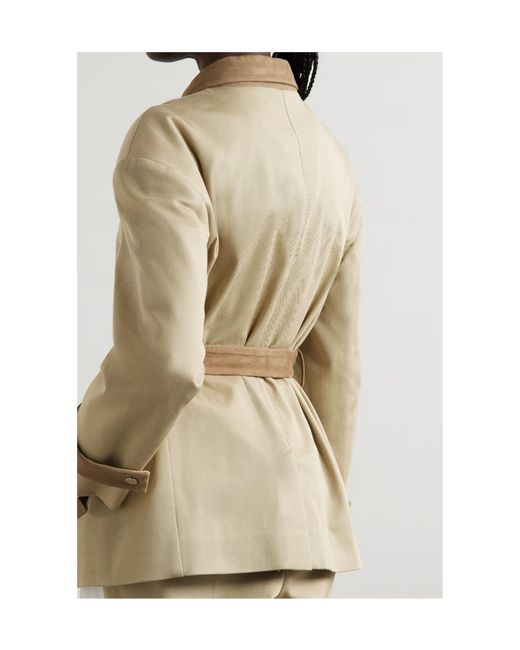Partow Natural Belted Paneled Nubuck And Cotton-Twill Jacket