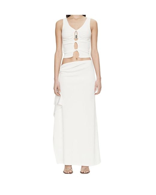 Christopher Esber White Ruched Drape Midi Skirt