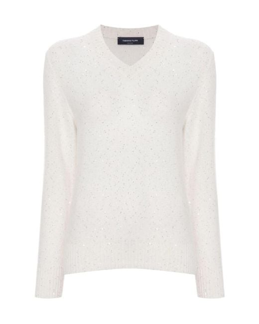 Fabiana Filippi White Sequin Embellished V-Neck Jumper