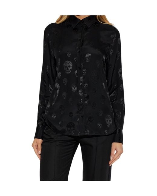 McQueen Black Skull-Pattern Collared Top