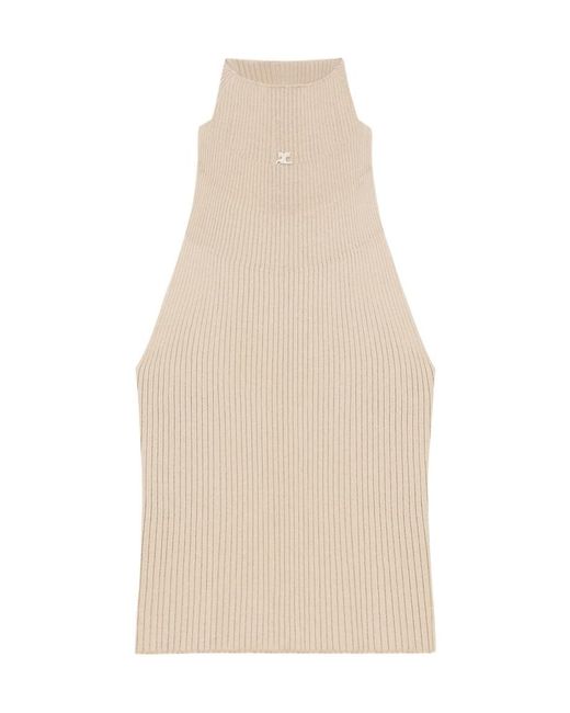Courreges Natural Courrèges Mockneck Light Rib Top