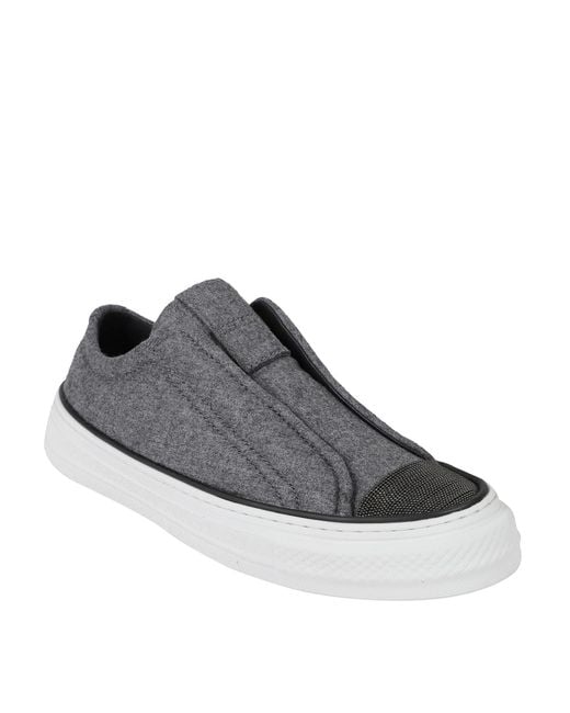 Brunello Cucinelli Gray Embellished Slip-On Sneakers
