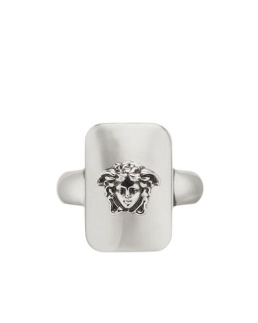 Versace White Medusa-Head Square Ring for men