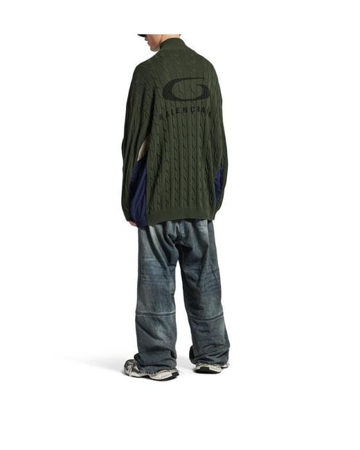 Balenciaga Green Panelled Zipped Cardigan for men