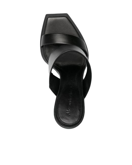 McQueen Black Shard Slip-On Wedge Sandals