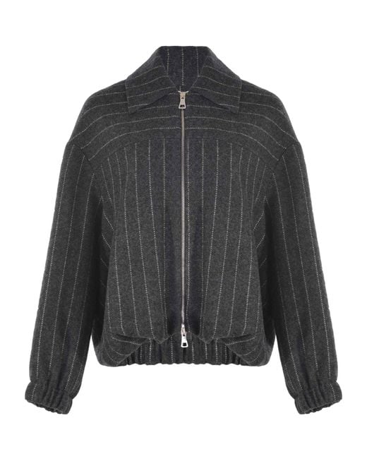 Alysi Gray Striped Zip-Up Jacket
