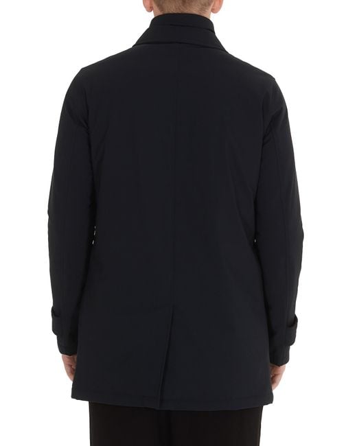 Herno Blue Buttoned Down High-Neck Coat for men