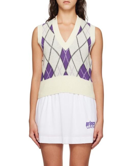 Ganni Purple X Prince Graphic Harlequin V-Neck Vest