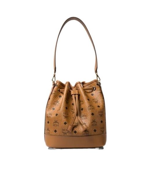 MCM Brown Hogan Dessau Monogram Printed Bucket Bag
