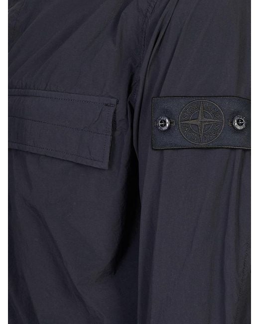 Stone Island Blue Logo-Patch Buttoned Jacket for men