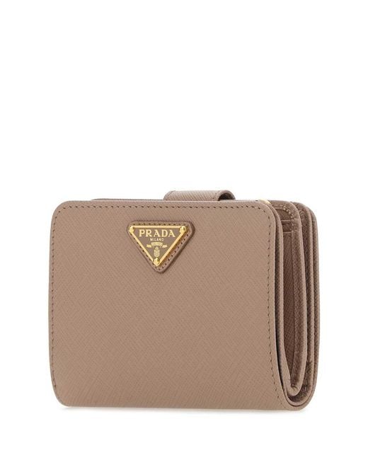 Prada Natural Triangle Logo Zip-Around Wallet