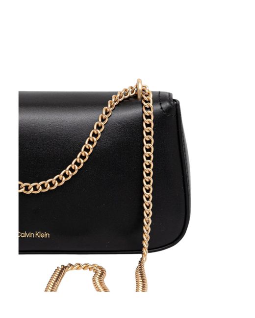 Calvin Klein Black Small Logo-Plaque Chain-Strap Shoulder Bag
