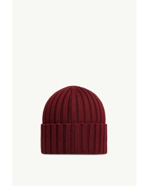 Moncler Red Logo Patch Ribbed Beanie