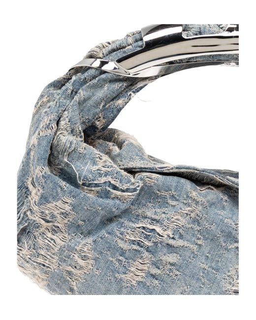 DIESEL Metallic Grab-D Distressed Denim Hobo Bag