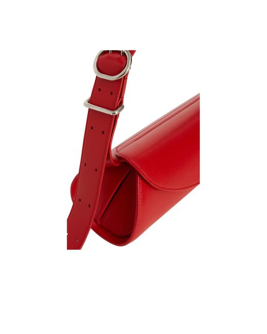 Jil Sander Red Cannolo Logo Stamped Small Shoulder Bag