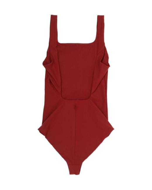 Jil Sander Red Square-Neck Swimsuit