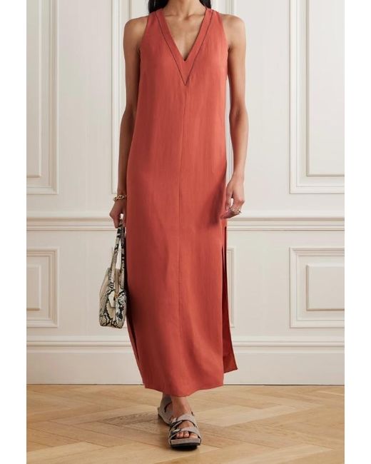 Brunello Cucinelli Red V-Neck Sleeveless Dress