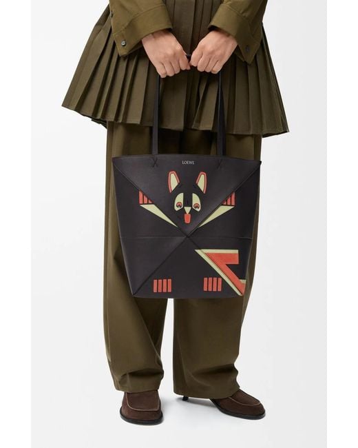 Loewe Black Futurist Cat Medium Puzzle Fold Tote Bag