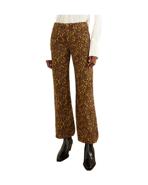 R13 Natural Cropped Animal-Print Flared Jeans
