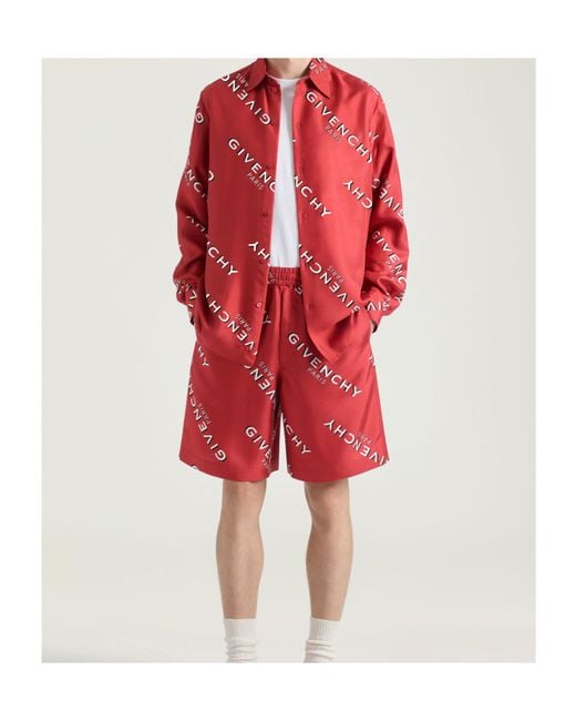 Givenchy Red Logo Shadow Printed Bermuda Shorts for men
