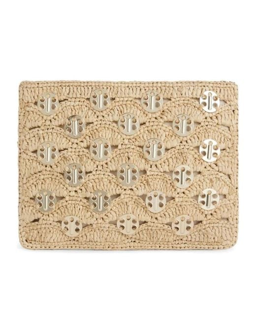 Rabanne Natural Rabanne Lurex-Detailed Zipped Clutch Bag