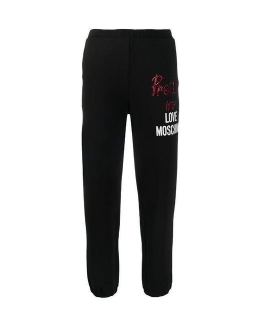 Moschino Black Rhinestone Inlaid Logo Sweatpants
