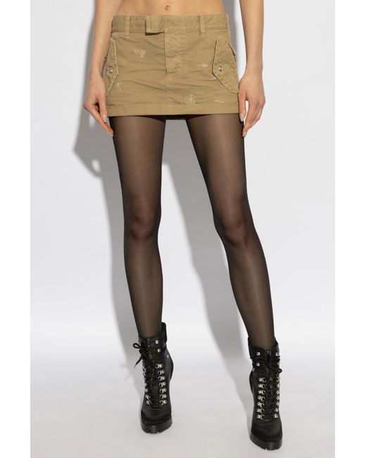 DSquared² Natural Pocet Detailed Distressed Mini Skirt