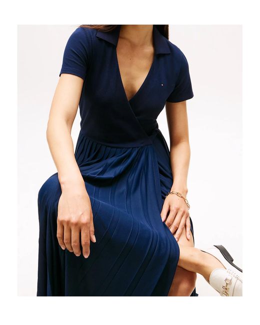 knee length dresses for ladies Tommy Hilfiger Womens Midi Polo Dress, Desert Sky main image 0