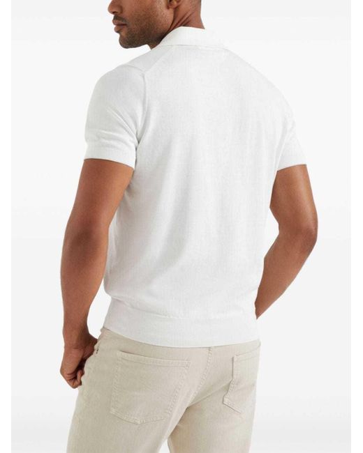 Brunello Cucinelli White Short-Sleeved Buttoned Polo Shirt for men