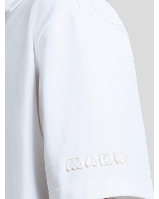 Marni White Logo Patch Short-Sleeved Polo Shirt for men