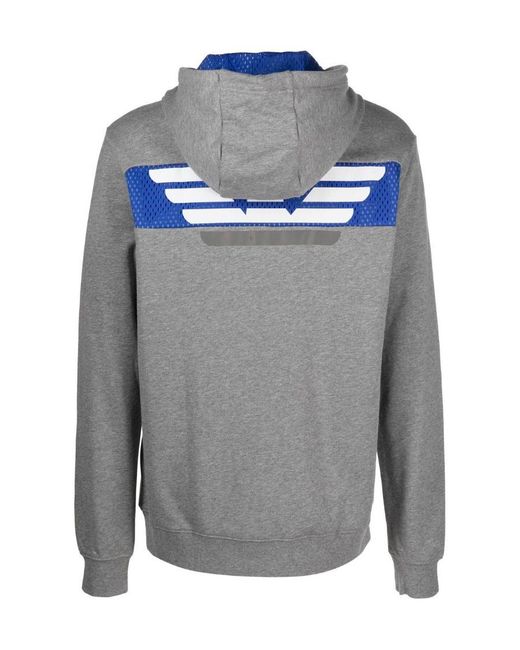EA7 Gray Logo-Print Cotton Hoodie for men