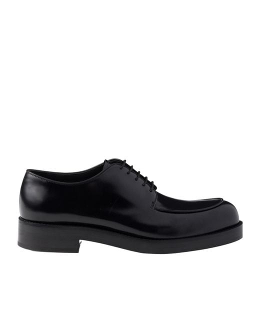 Prada Black Brushed Leather Derby Shoes for men