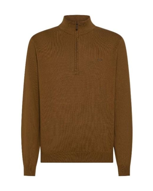 Sun 68 Brown Everyday Half Zip Knitted Sweater for men